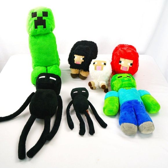 MineCraft Other - Minecraft Plush Toys LOT of 7 working Creeper Endermans Sheeps Zombie Steve RARE